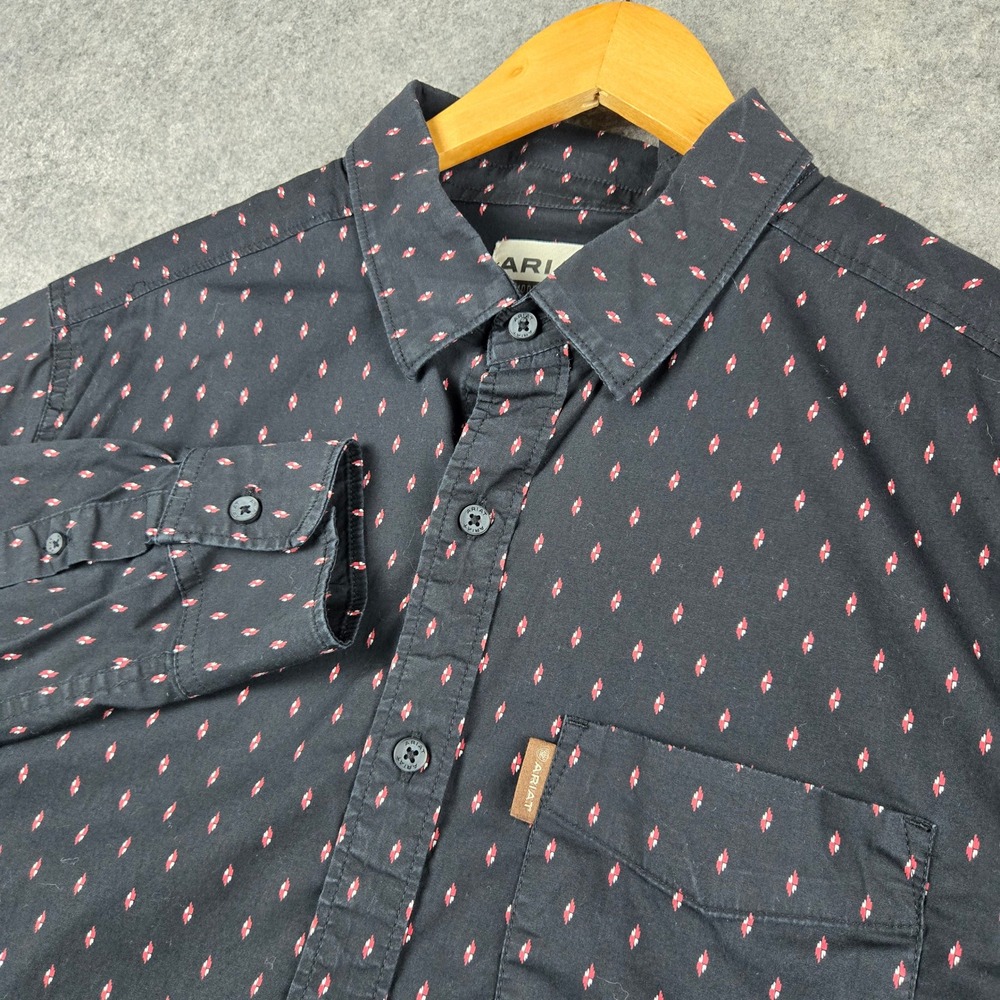 Ariat Shirt Mens Large Black Geometric Modern Fit Button Down Western Workwear